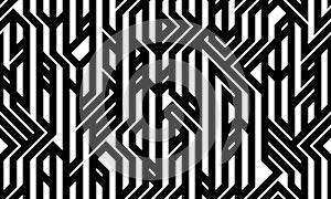 Tech style seamless linear pattern vector, monochrome circuit board lines endless background wallpaper image, black and white