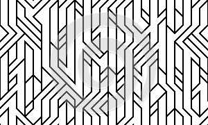 Tech style seamless linear pattern vector, monochrome circuit board lines endless background wallpaper image, black and white