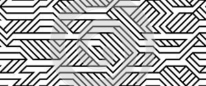 Tech style seamless linear pattern vector, monochrome circuit board lines endless background wallpaper image, black and white