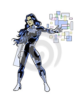 Tech super hero woman comic book illustrated character