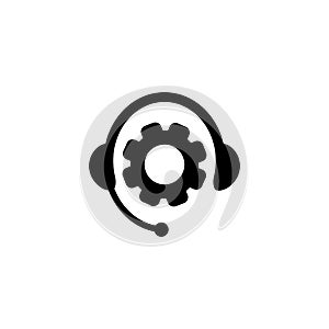 Tech support, call center or gear with headphones icon on an isolated white background. EPS 10 vector