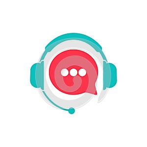 Tech support. Customer support service icon flat or call center or gear with headphones on an isolated white background. EPS 10