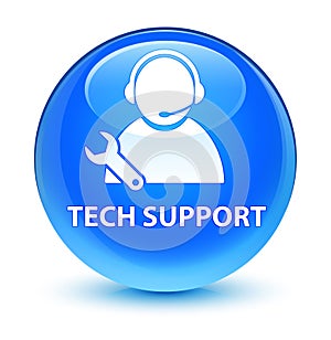 Tech support glassy cyan blue round button