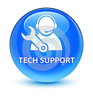 Tech support glassy cyan blue round button