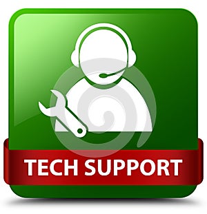 Tech support green square button red ribbon in middle