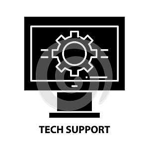 tech support icon, black vector sign with editable strokes, concept illustration