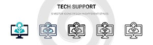 Tech support icon in filled, thin line, outline and stroke style. Vector illustration of two colored and black tech support vector