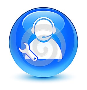 Tech support icon glassy cyan blue round button