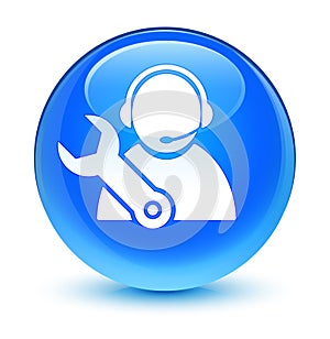Tech support icon glassy cyan blue round button