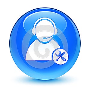 Tech support icon glassy cyan blue round button