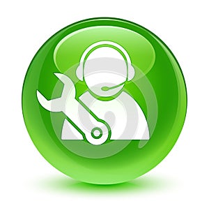 Tech support icon glassy green round button