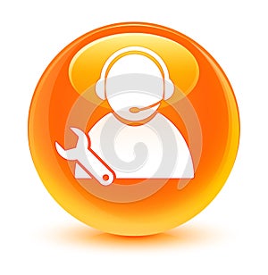 Tech support icon glassy orange round button