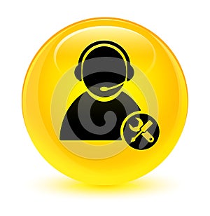 Tech support icon glassy yellow round button