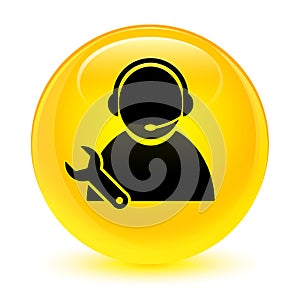 Tech support icon glassy yellow round button