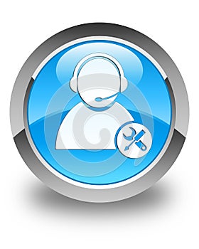 Tech support icon glossy cyan blue round button