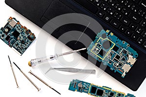 Tech support repair concept - computer with circuit board