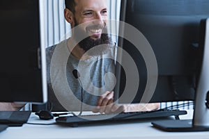 Tech support successful software engineer smiling