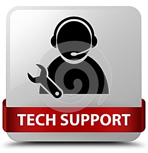 Tech support white square button red ribbon in middle