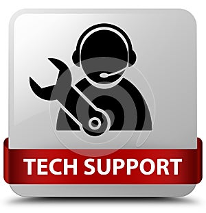 Tech support white square button red ribbon in middle