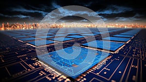 Tech themed digital backdrop perfect for neural network operations and technological tasks photo