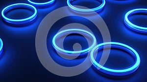 Tech-themed neon glow in minimalist patterns from above with copy area photo