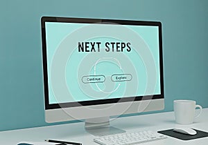tech themed next steps ui with interactive buttons