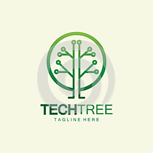 tech tree logo concept,green network technology logo vector.tech tree electrical circuit digital logo vector icon