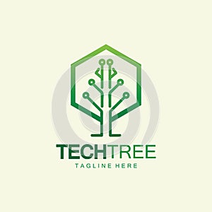 tech tree logo concept,green network technology logo vector.tech tree electrical circuit digital logo vector icon