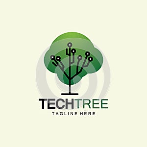 tech tree logo concept,green network technology logo vector.tech tree electrical circuit digital logo vector icon