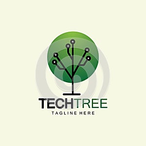 tech tree logo concept,green network technology logo vector.tech tree electrical circuit digital logo vector icon