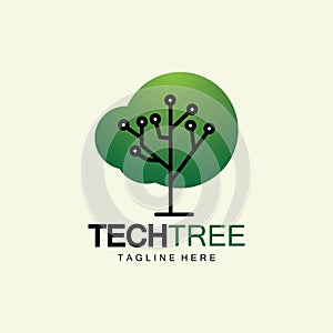 tech tree logo concept,green network technology logo vector.tech tree electrical circuit digital logo vector icon