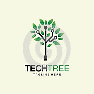 tech tree logo concept,green network technology logo vector.tech tree electrical circuit digital logo vector icon