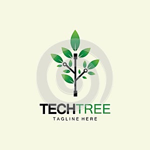 tech tree logo concept,green network technology logo vector.tech tree electrical circuit digital logo vector icon