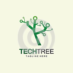 tech tree logo concept,green network technology logo vector.tech tree electrical circuit digital logo vector icon