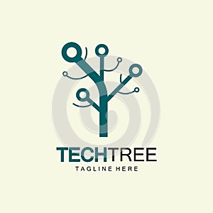 tech tree logo concept,green network technology logo vector.tech tree electrical circuit digital logo vector icon