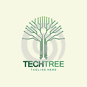 tech tree logo concept,green network technology logo vector.tech tree electrical circuit digital logo vector icon