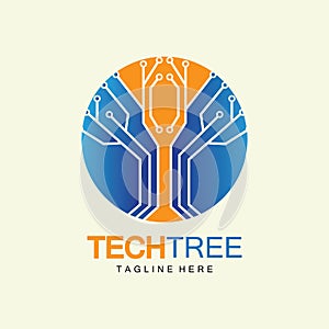 tech tree logo concept,green network technology logo vector.tech tree electrical circuit digital logo vector icon