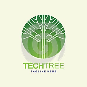 tech tree logo concept,green network technology logo vector.tech tree electrical circuit digital logo vector icon