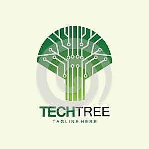 tech tree logo concept,green network technology logo vector.tech tree electrical circuit digital logo vector icon