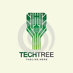 tech tree logo concept,green network technology logo vector.tech tree electrical circuit digital logo vector icon