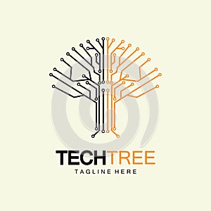 tech tree logo concept,green network technology logo vector.tech tree electrical circuit digital logo vector icon
