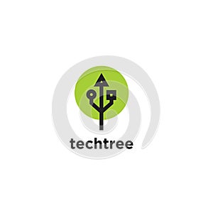 Tech tree technology computer net system vector logo icon illustration design