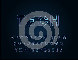 Tech vector font typeface unique design. For technology, circuits, engineering, digital , gaming, sci-fi and science subjects.