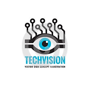 Tech vision - vector logo template concept illustration. Abstract human eye creative sign.