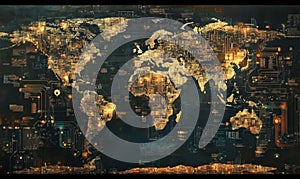 The tech world map emphasizes global network computing and artificial intelligence connectivity