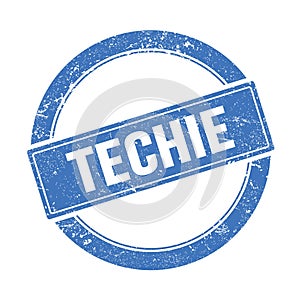 TECHIE text on blue grungy round stamp