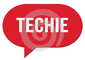 TECHIE text written in a red speech bubble