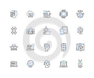 Techies line icons collection. Programmers, Developers, Coders, Hackers, Engineers, Tech-savvy, Innovators vector and