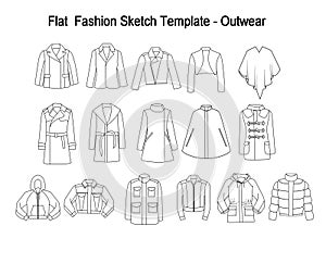 techincal and Industrial Flat fashion template - Library of coats and outwear