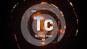 Technetium as Element 43 of the Periodic Table 3D illustration on orange background photo